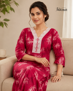 Soft Rayon Pintrest Design Lace Maxi Nighty for Women