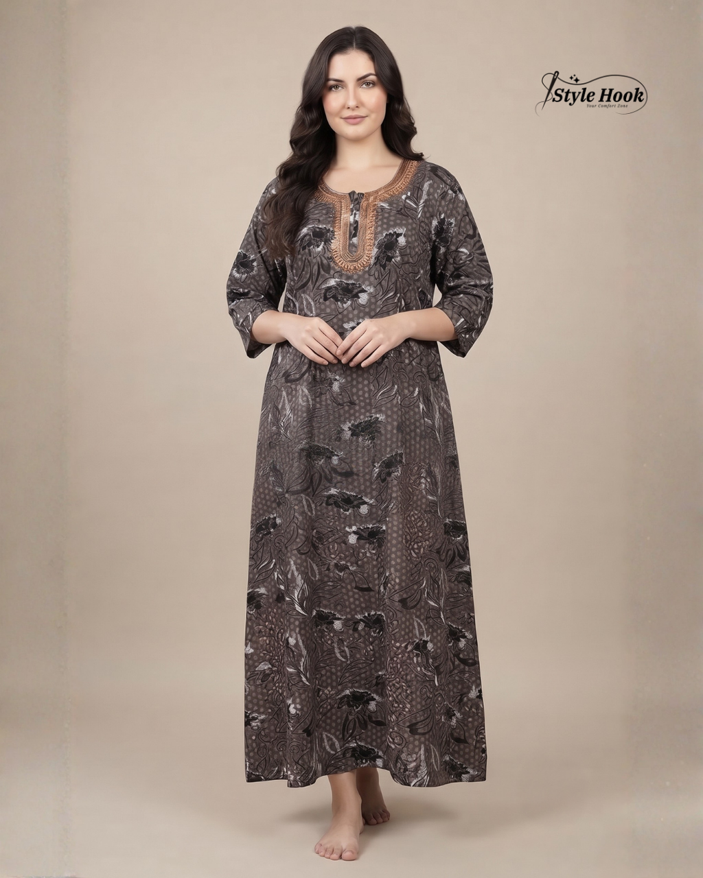 Daily Wear Cotton Nighty with Relaxed Fit