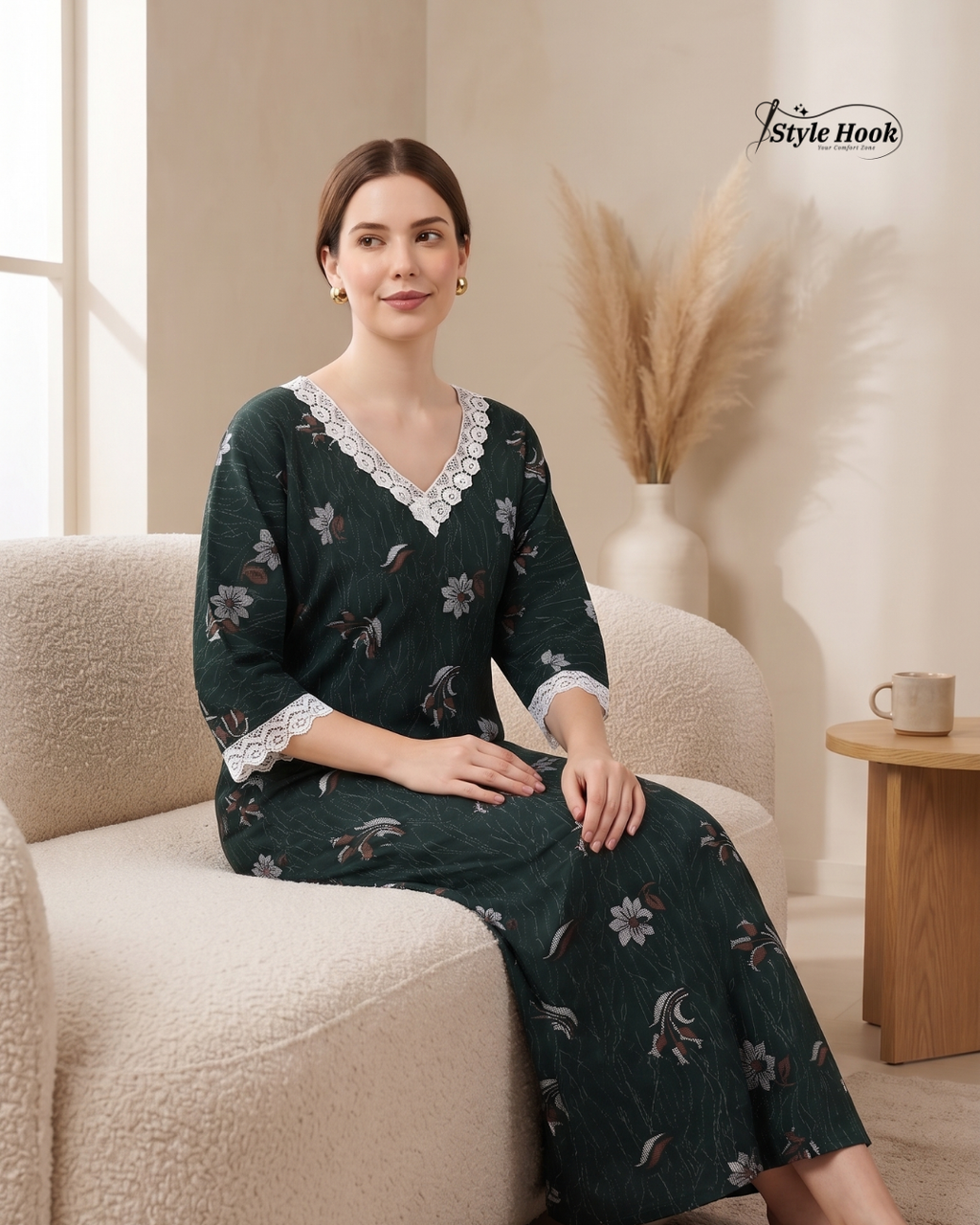 Onam Special Soft Cotton Lace Nighty for Women