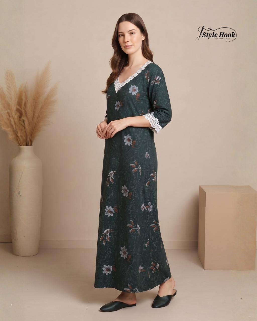 Onam Special Soft Cotton Lace Nighty for Women