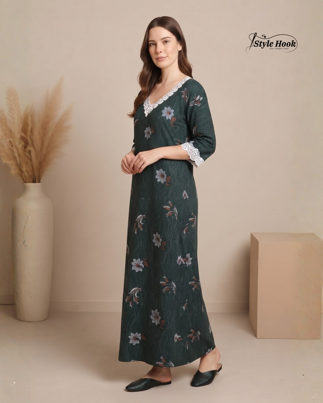 Onam Special Soft Cotton Lace Nighty for Women