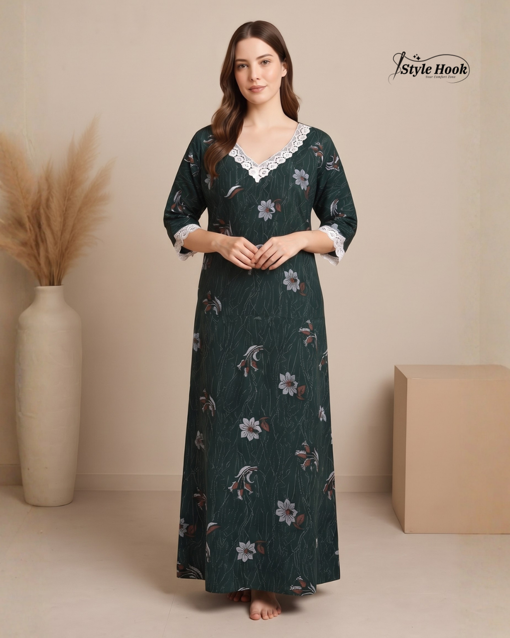 Onam Special Soft Cotton Lace Nighty for Women