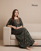 Tribal Circular Print with Embroidery cotton nighty for women in 5 Different Colors