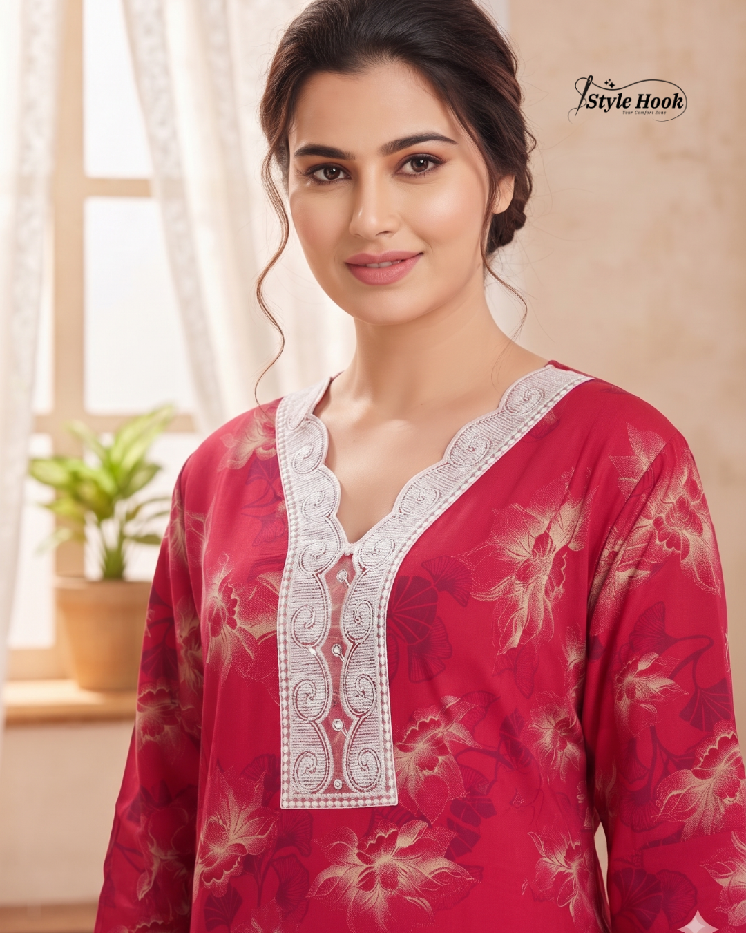 Soft Rayon Pintrest Design Lace Maxi Nighty for Women