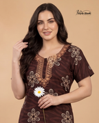 Feeding Friendly Cotton Embroidery Nighty with Zip