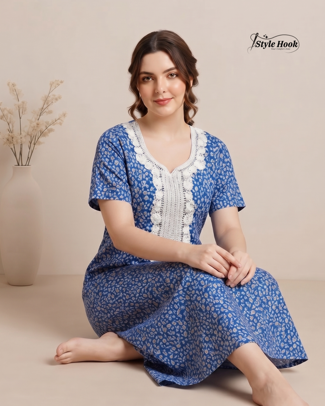 Pakistani Embroidered Nighty for Ladies