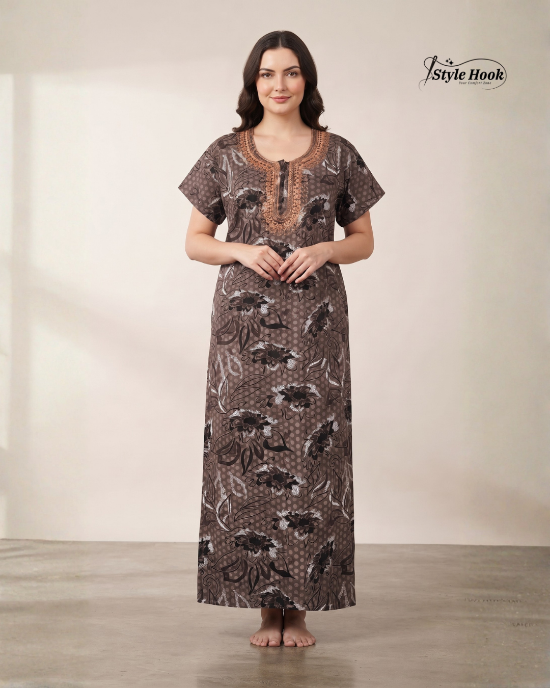 Daily Wear Cotton Nighty with Relaxed Fit