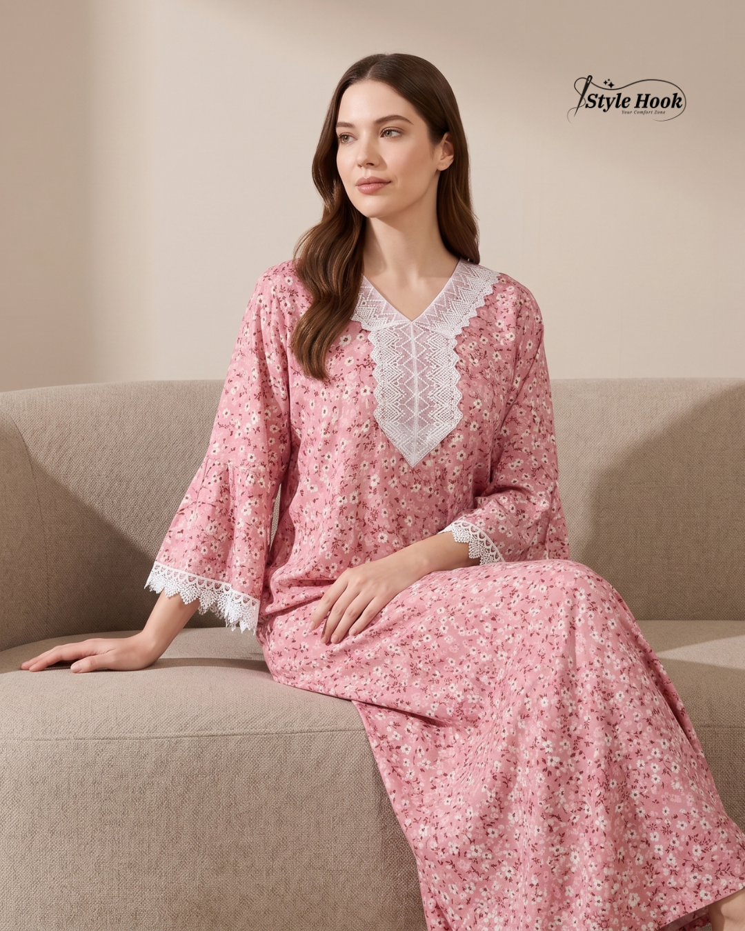 Style Hook Luxury Farasha sleev Soft Fabric Nighty