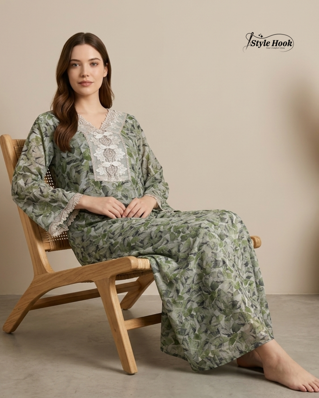 Style Hook Fancy Printed Dubai Nighty for Women