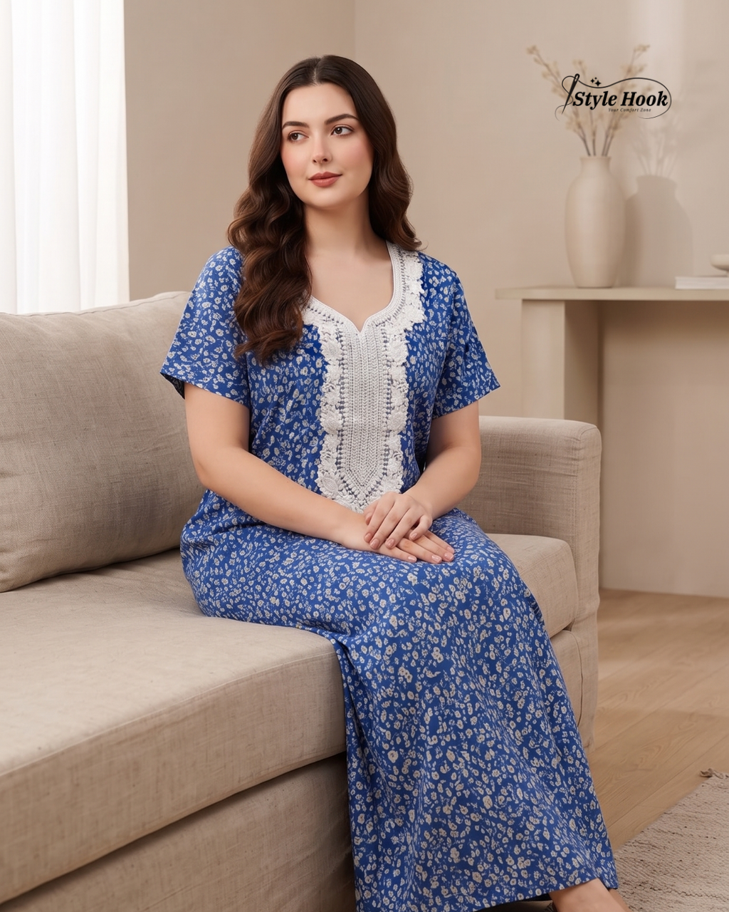 Pakistani Embroidered Nighty for Ladies