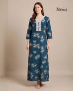 Rayon Lace Neck Nighty – Elegant Women's Maxi