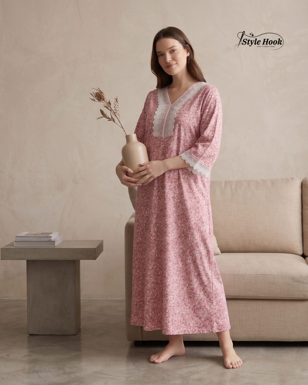 Style Hook Luxury Farasha sleev Soft Fabric Nighty