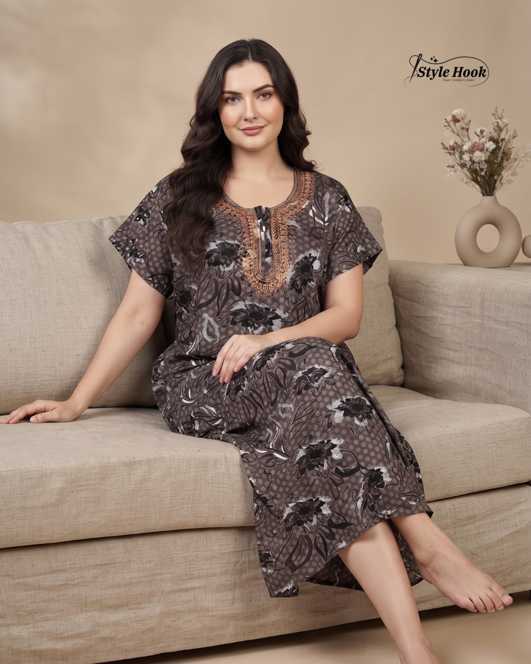 Daily Wear Cotton Nighty with Relaxed Fit