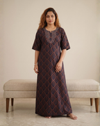 Style Hook Stone Work Neck Soft Cotton Nighty for Women