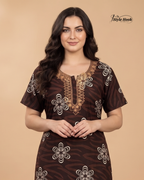 Feeding Friendly Cotton Embroidery Nighty with Zip