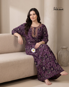 Tribal Circular Print with Embroidery cotton nighty for women in 5 Different Colors