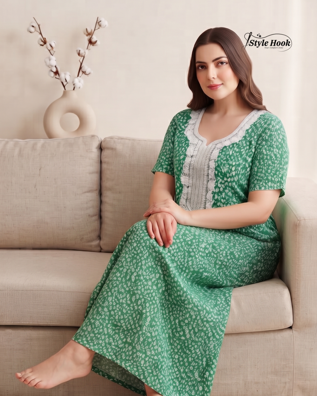 Pakistani Floral Print Maxi Dress Nighty