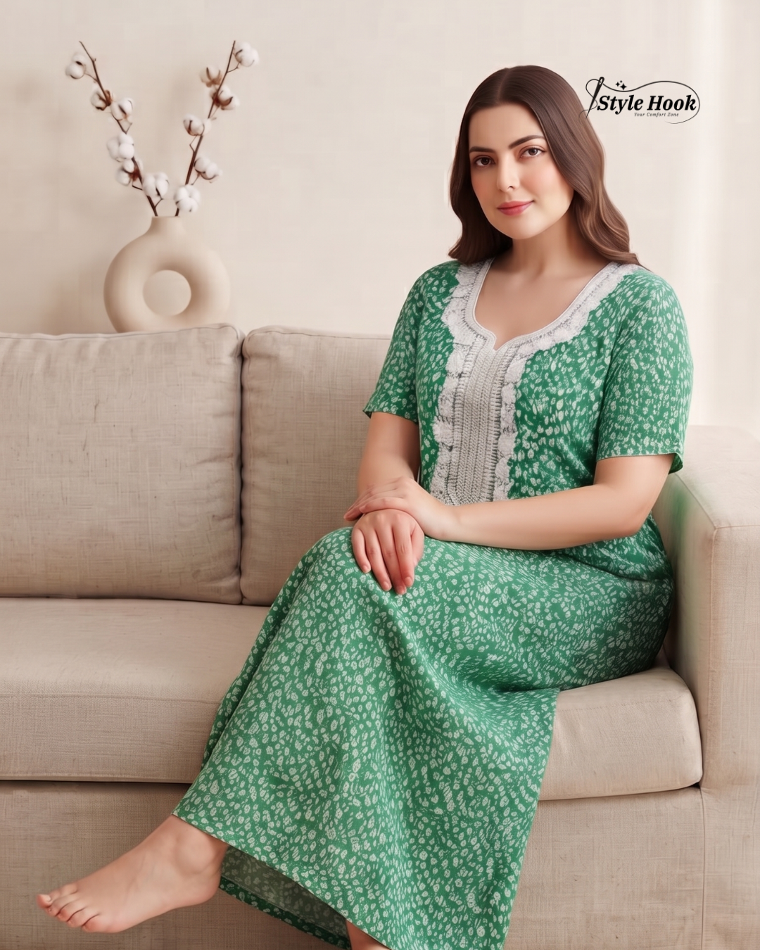 Pakistani Floral Print Maxi Dress Nighty