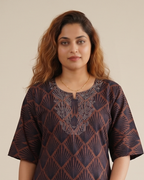 Style Hook Stone Work Neck Soft Cotton Nighty for Women