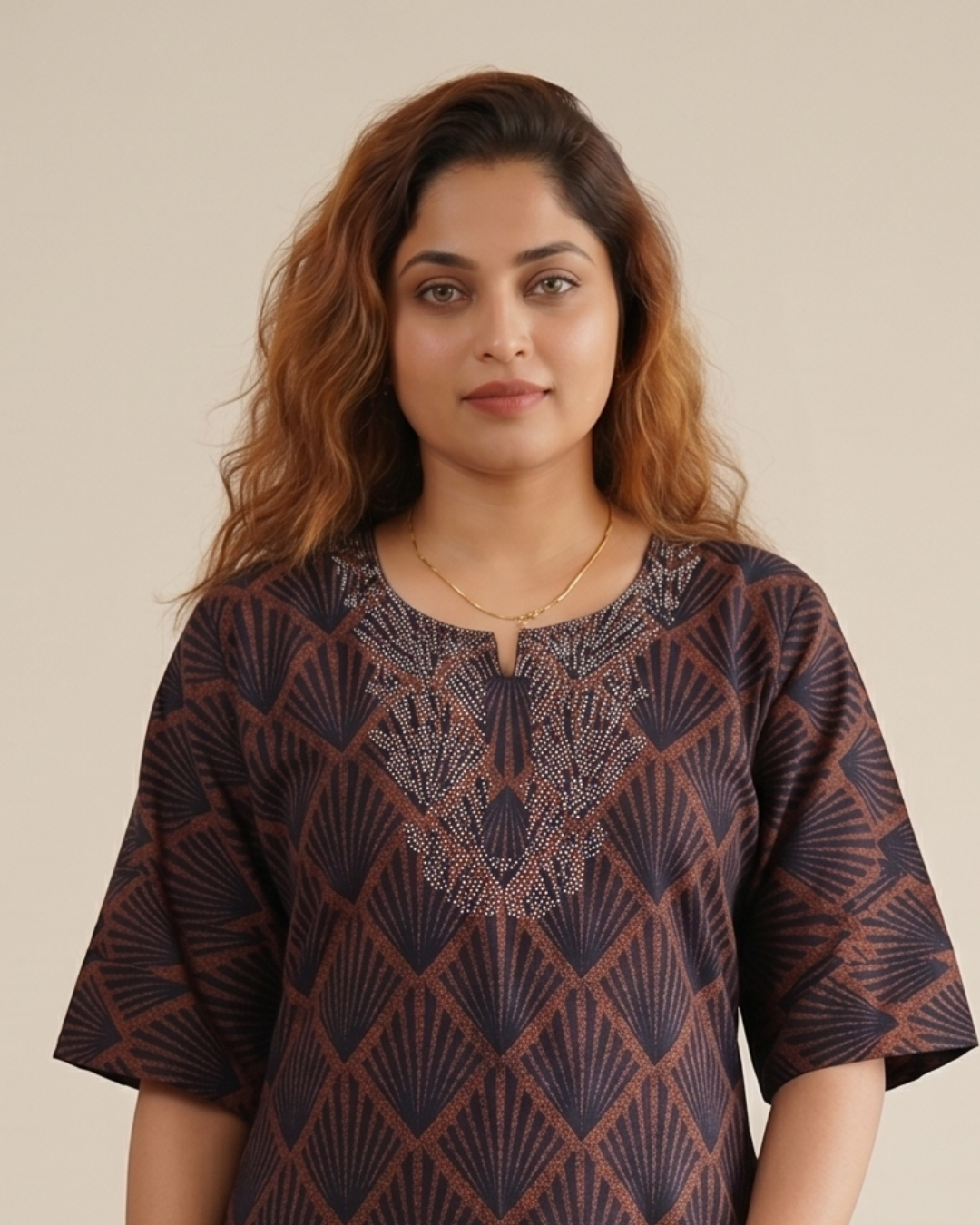 Style Hook Stone Work Neck Soft Cotton Nighty for Women