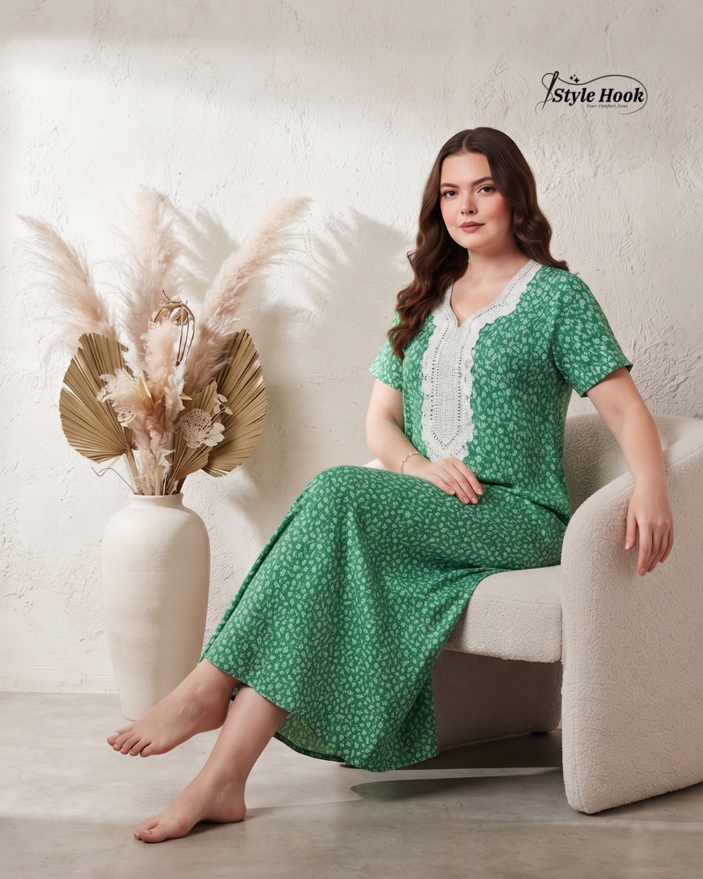 Pakistani Floral Print Maxi Dress Nighty