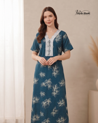 Rayon Lace Neck Nighty – Elegant Women's Maxi