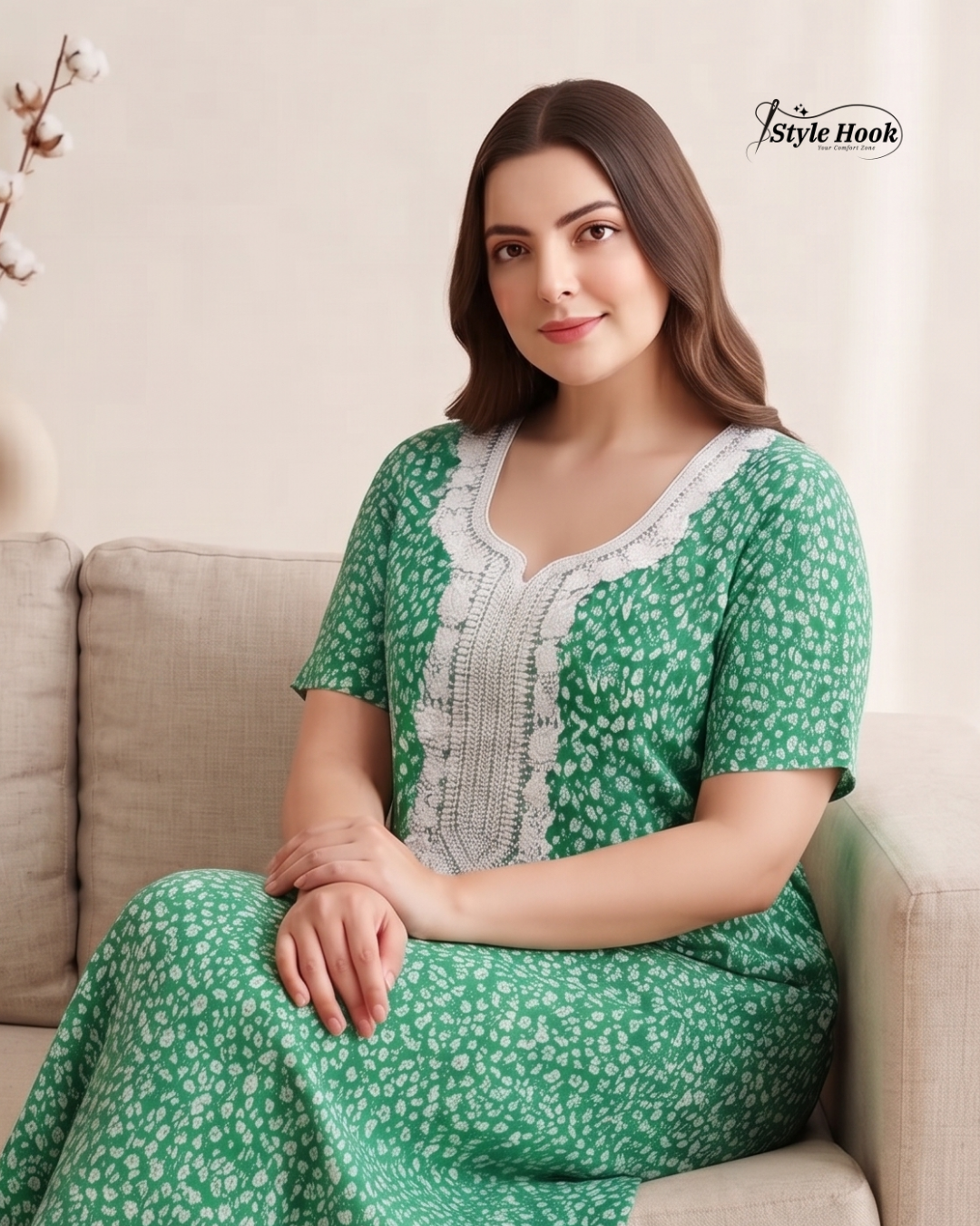 Pakistani Floral Print Maxi Dress Nighty