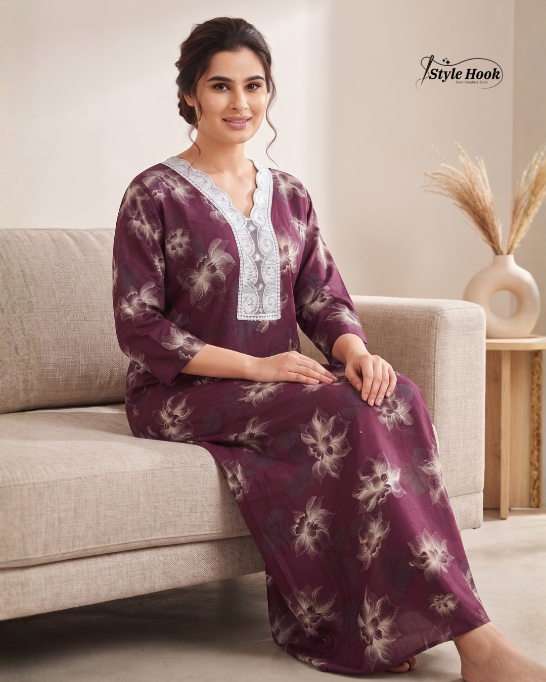 Premium Rayon Lace Nighty for Women