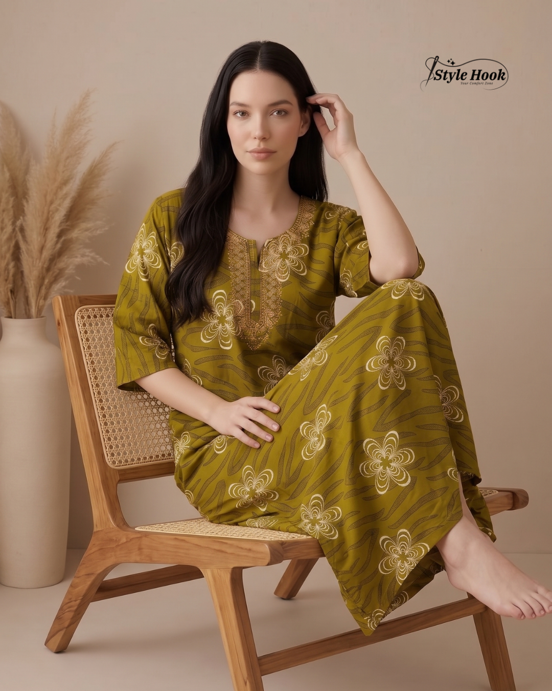 Soft Cotton Embroidery Nighty for Women