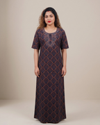 Style Hook Stone Work Neck Soft Cotton Nighty for Women