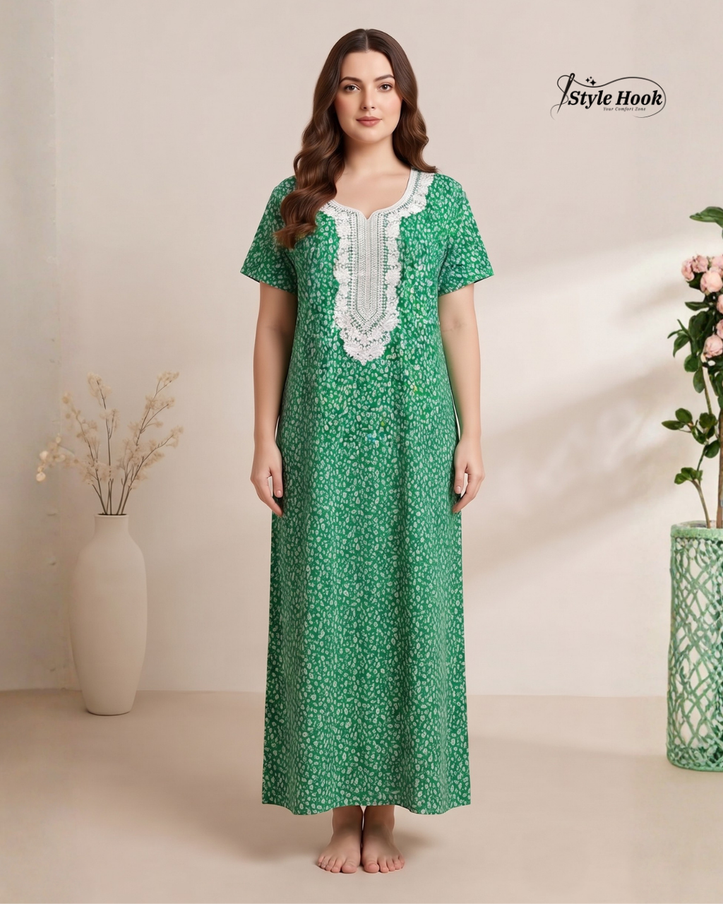 Pakistani Floral Print Maxi Dress Nighty