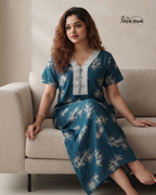 Rayon Lace Neck Nighty – Elegant Women's Maxi