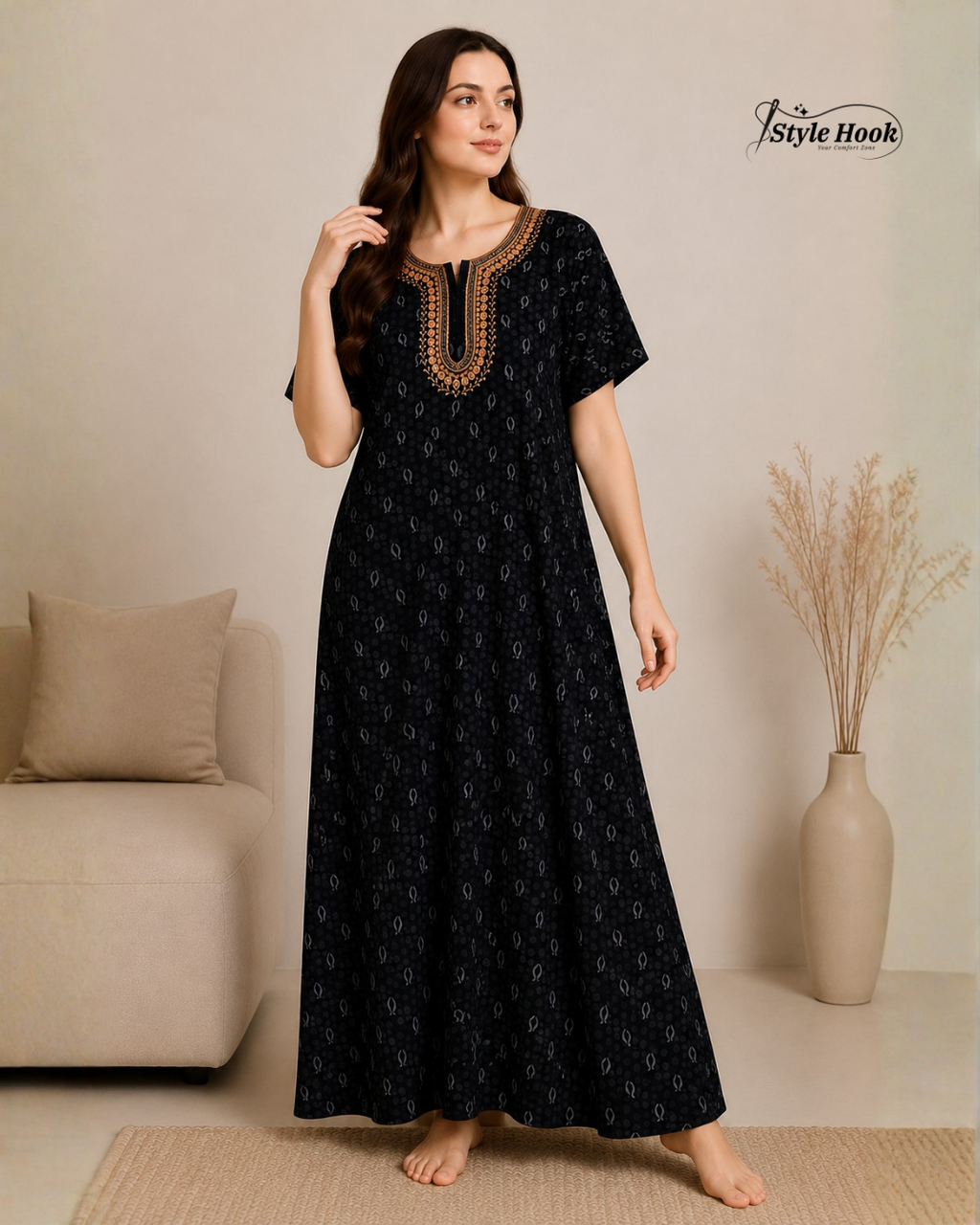 Stylish Cotton Printed Long Nighty