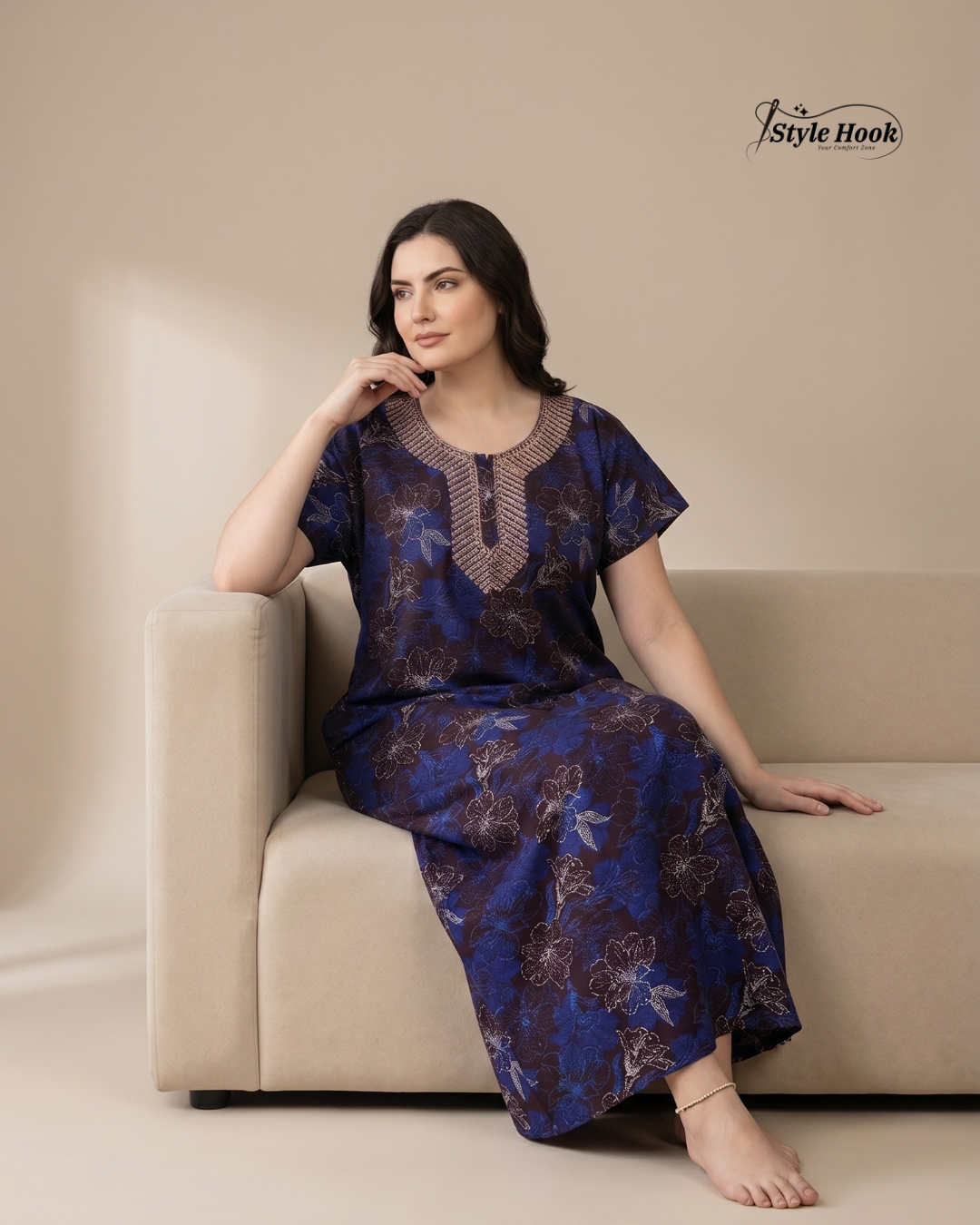 Premium Embroidery nighty for women