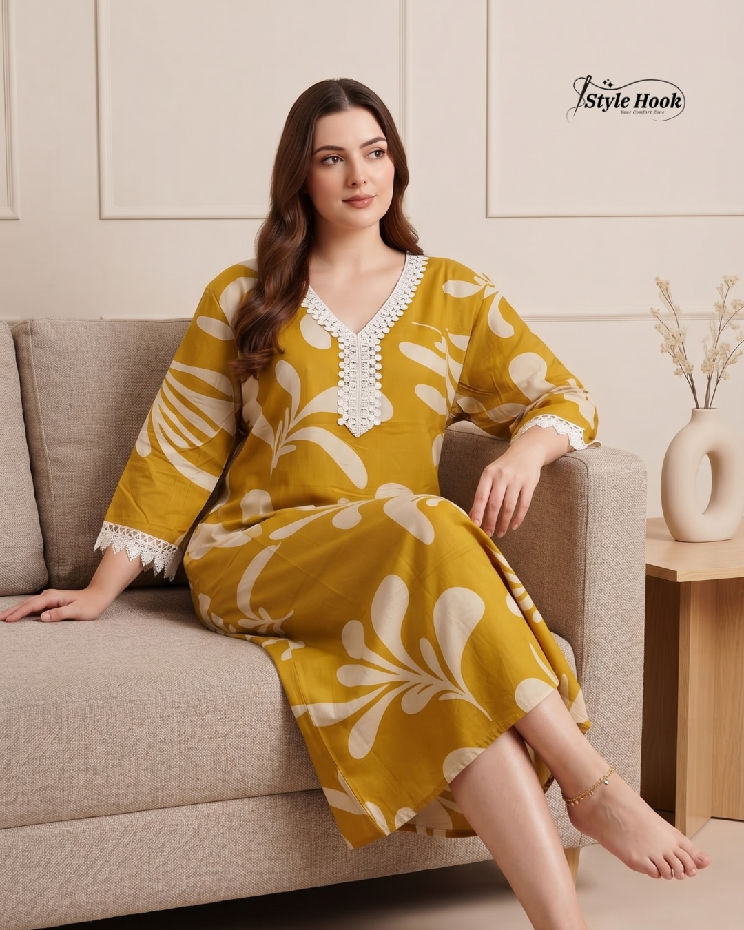 Designer Printed Rayon Maxi Nighty for Ladies
