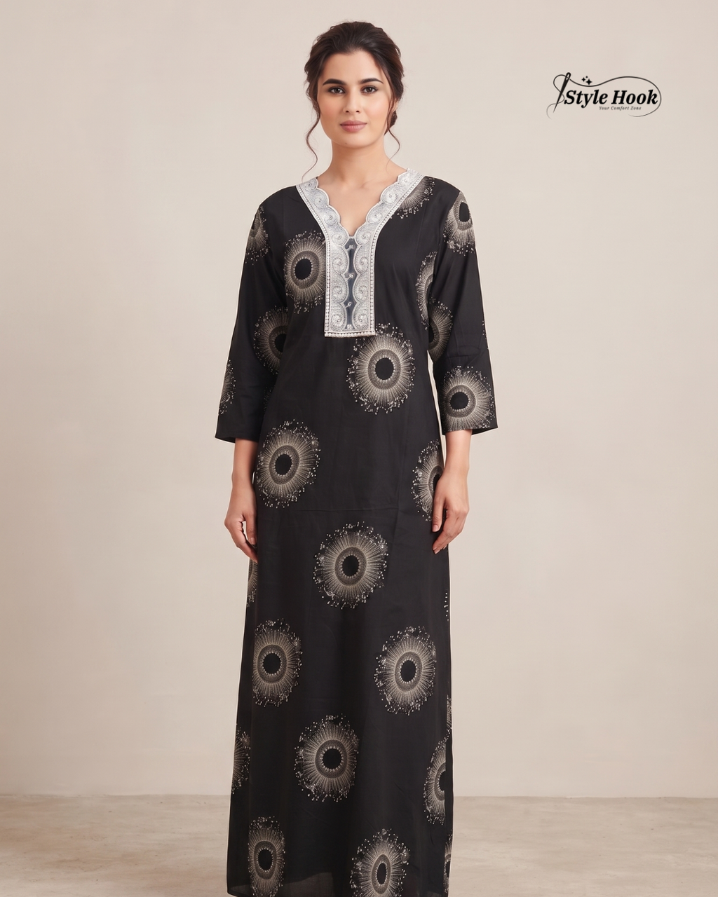 Stylish Rayon Lace Maxi Nighty for Ladies