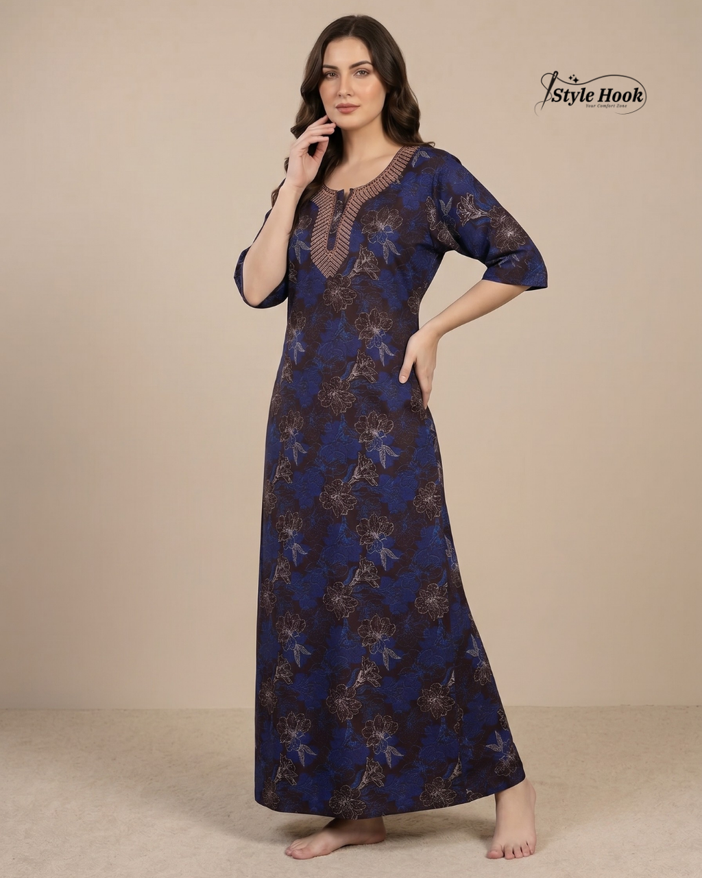 Premium Embroidery nighty for women