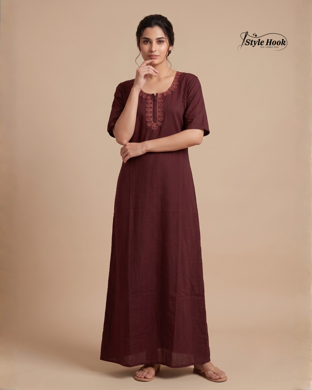 Comfortable Cotton Nighty with Classic Stripe Pattern