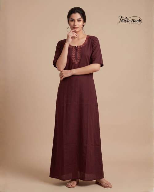 Comfortable Cotton Nighty with Classic Stripe Pattern