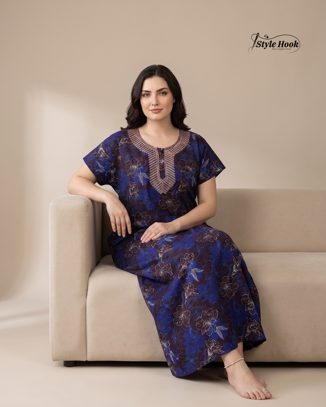 Premium Embroidery nighty for women