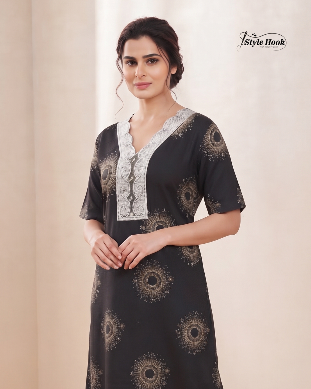 Stylish Rayon Lace Maxi Nighty for Ladies
