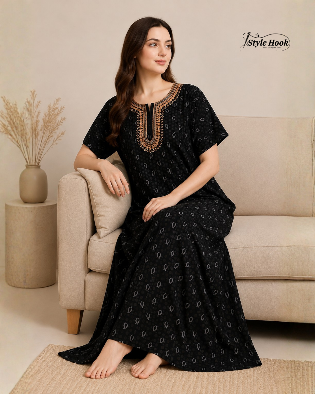 Stylish Cotton Printed Long Nighty