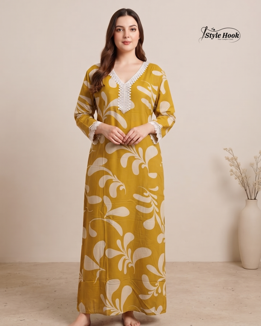 Designer Printed Rayon Maxi Nighty for Ladies