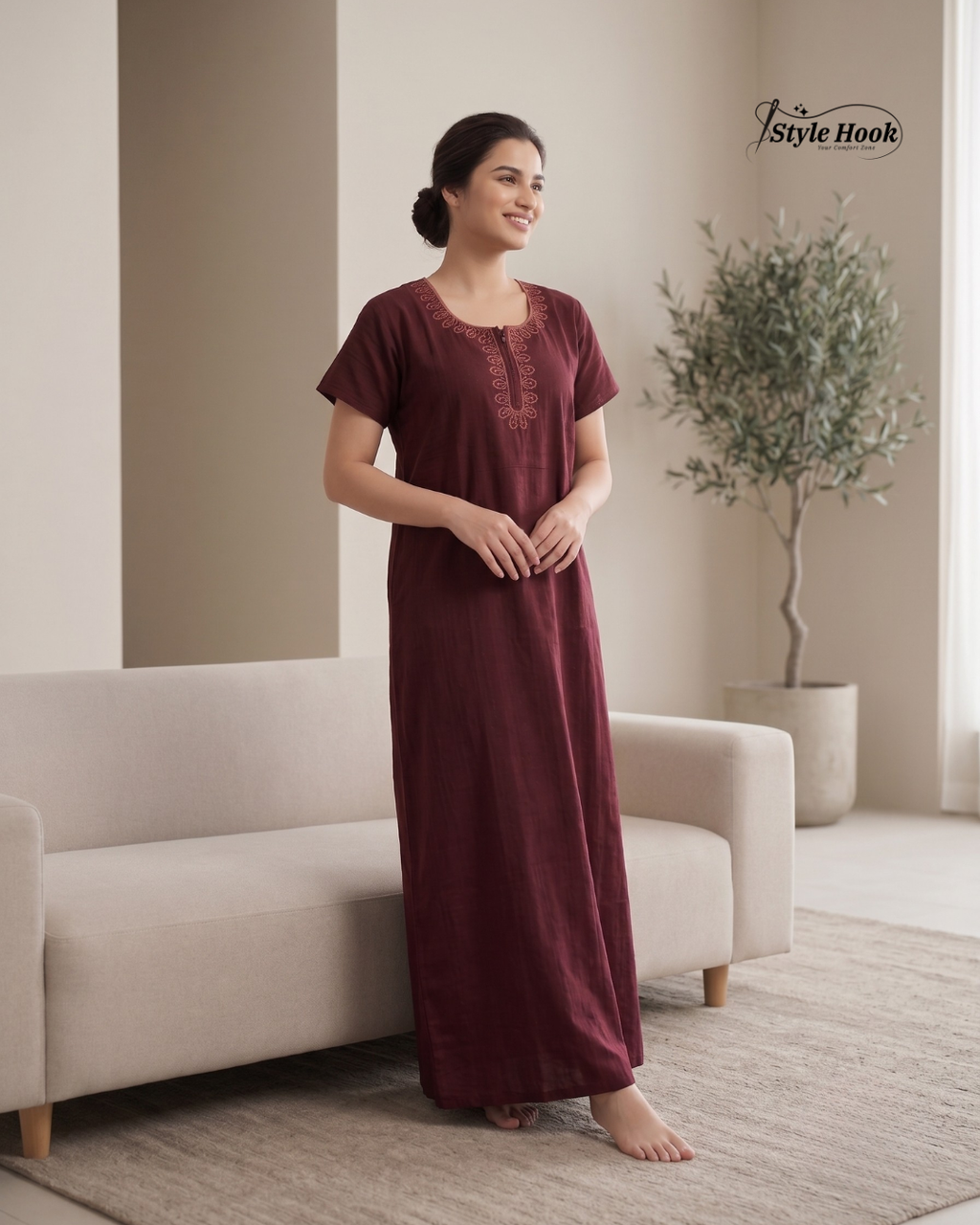 Comfortable Cotton Nighty with Classic Stripe Pattern
