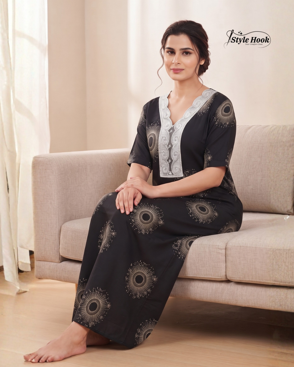 Stylish Rayon Lace Maxi Nighty for Ladies