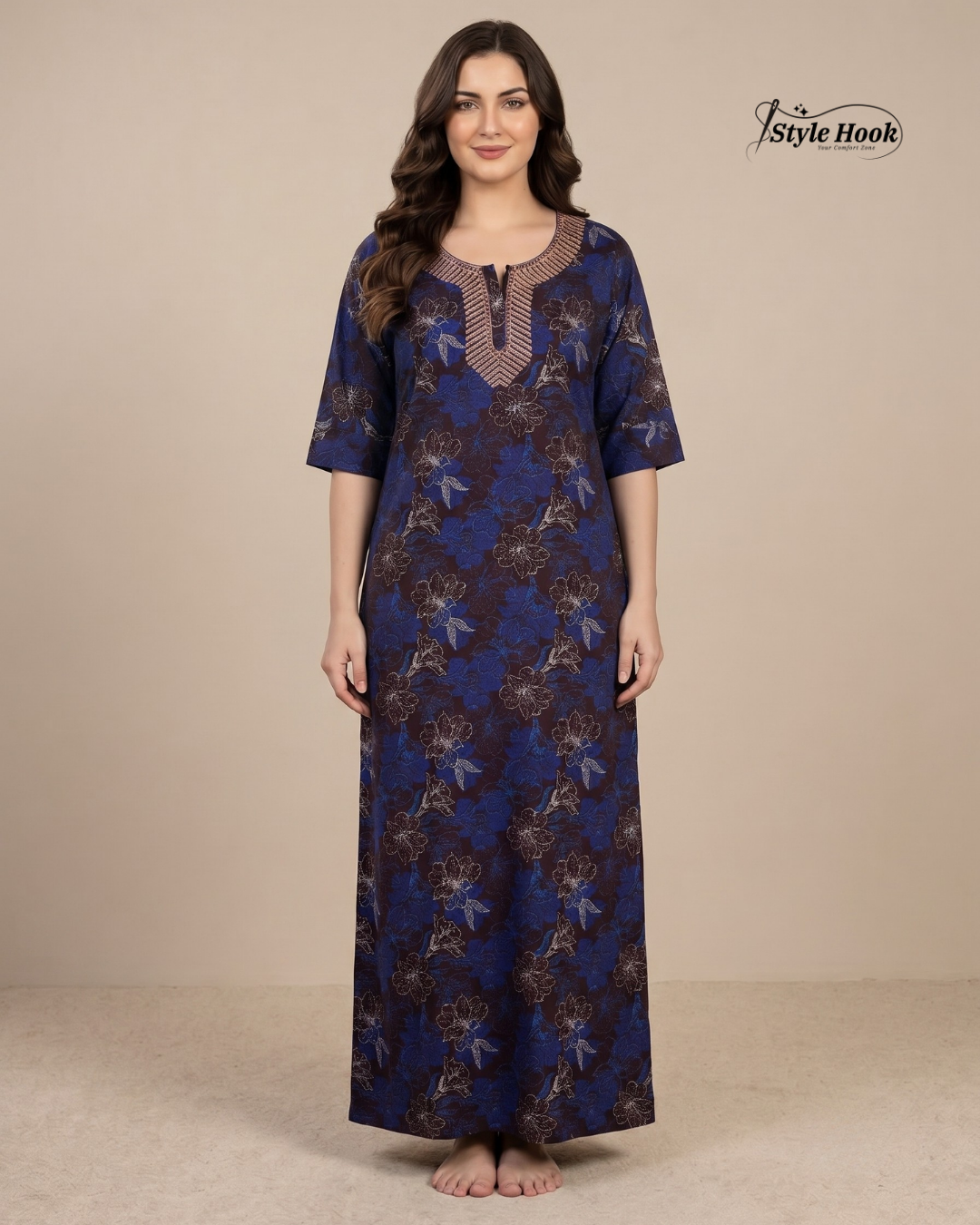 Premium Embroidery nighty for women