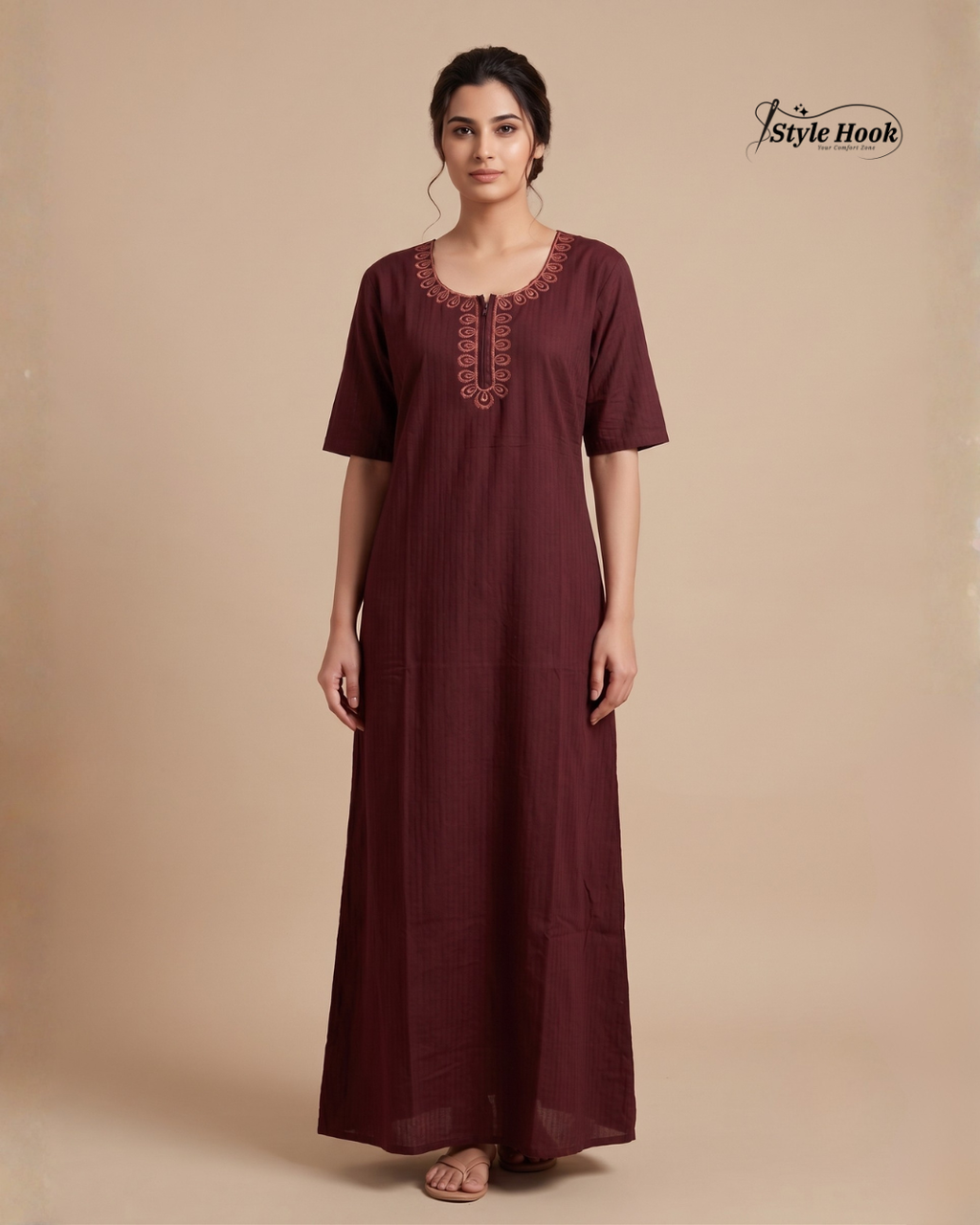 Comfortable Cotton Nighty with Classic Stripe Pattern