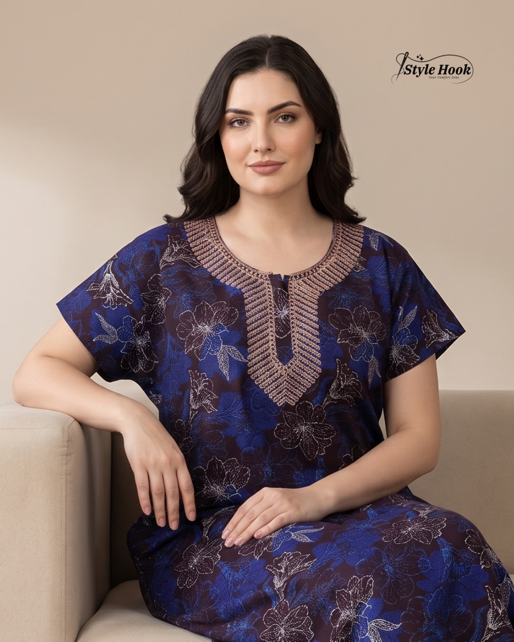 Premium Embroidery nighty for women