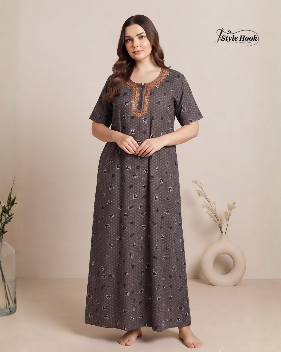 Elegant Printed Cotton Nighty for Ladies