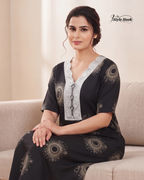 Stylish Rayon Lace Maxi Nighty for Ladies